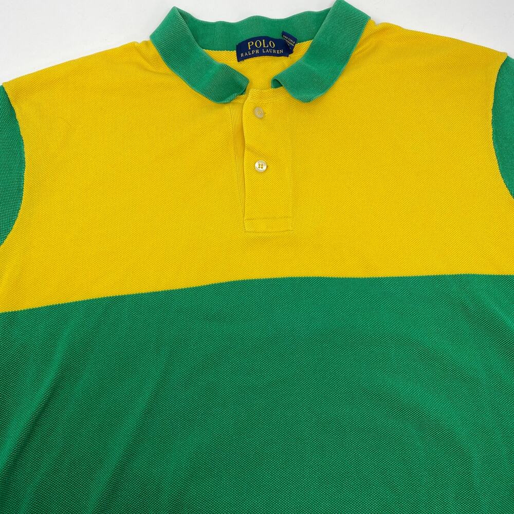 Polo Ralph Lauren Mens Large Green Yellow Short Sleeve Polo Knit Cotton Shirt